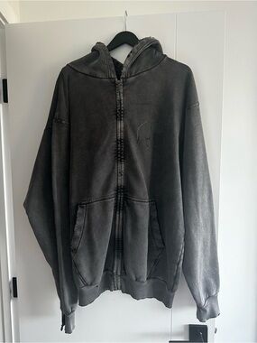 Balenciaga Men's Zip-Up Hoodie in Washed Charcoal Gray- 2019 limited editon.